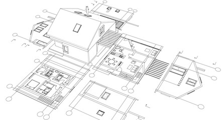 house traditional architecture plan 3d illustration	
