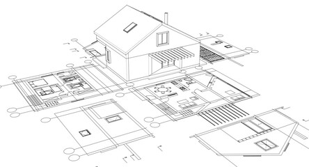 house traditional architecture plan 3d illustration	
