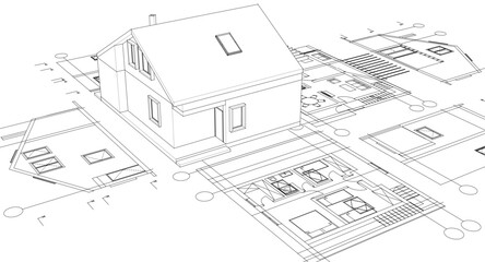 house traditional architecture plan 3d illustration	
