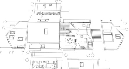 house traditional architecture plan 3d illustration	
