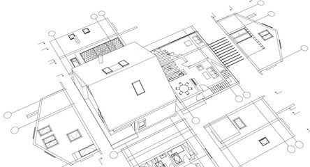 house traditional architecture plan 3d illustration	
