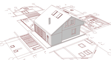 house traditional architecture plan 3d illustration	
