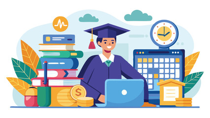 Graduate Student Calculating Student Loan, Education Budget, University Expenses, Debt Payoff, and Scholarship Payments