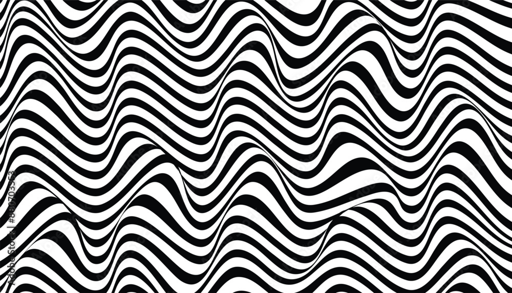 Leinwandbilder curve wave stripe line pattern. optical illusion wavy background with black and white stripes textur
