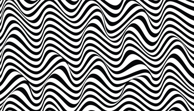 Curve wave stripe line pattern. optical illusion wavy background with black and white stripes texture