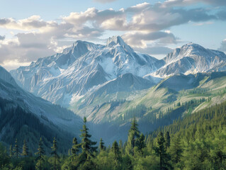 Fototapeta premium Mountain Landscape with Pine Trees, Generative AI Illustration