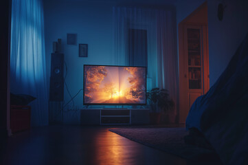 暗闇の中で輝くテレビのモニター