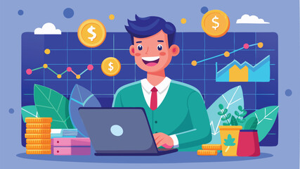 Happy Young Man Making Money by Trading Stocks and Cryptocurrencies Online, Successful Investor Concept