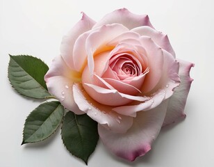 A rose with a green leaf on top of it