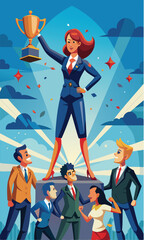 Businesswoman Triumphs in Corporate Battle: Confident Leader Defeats Challenger