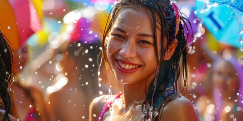 water festival, splash festival, beautiful girl, female, enjoy moment, colorful