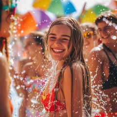water festival, splash festival, beautiful girl, female, enjoy moment, colorful