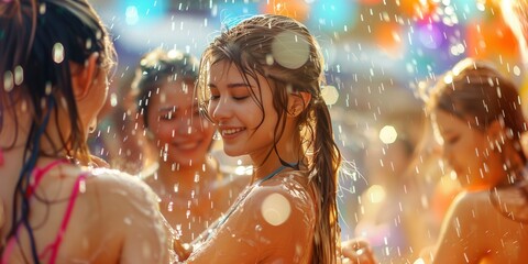 water festival, splash festival, beautiful girl, female, enjoy moment, colorful