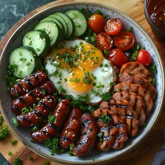 Keto-Friendly Bowl with Sausages and Fresh Veggies
