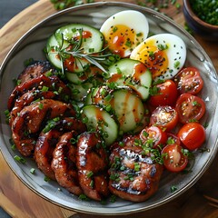 Top-Down View of Keto Sausage Bowl with Vegetables