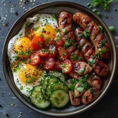 Keto Sausage Bowl with Boiled Eggs and Fresh Veggies