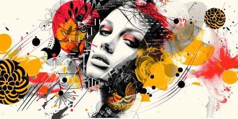 Vibrant female portrait blending into a dynamic abstract graffiti background vibrant art concept