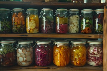 Colorful Fermented Vegetables Jars, preservation, pickles, food, fermentation