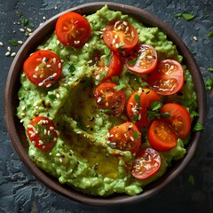 Fresh Avocado Mash with Mexican Spices and Cherry Tomatoes