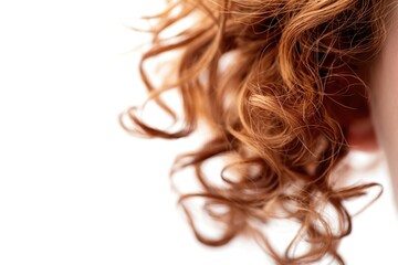 Naklejka premium Close up healthy curly red hair strand structure photo isolated on white