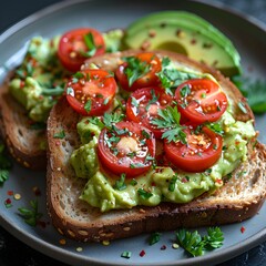 Healthy Avocado and Tomato Toast with Herbs