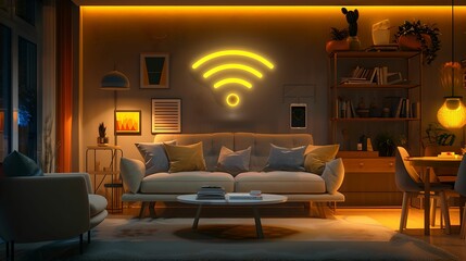 Cozy Home Connectivity, Neon, WiFi, Signal, Living Room