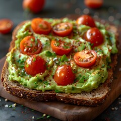 Avocado Spread on Toast with Cherry Tomatoes and Spices