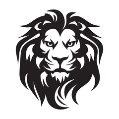 Simple lion head logo design, black vector illustration on white background