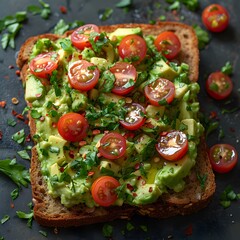 Keto Avocado Toast with Sliced Avocado and Cherry Tomatoes
