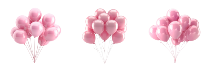 Bouquet of pink party balloons isolated on transparent background