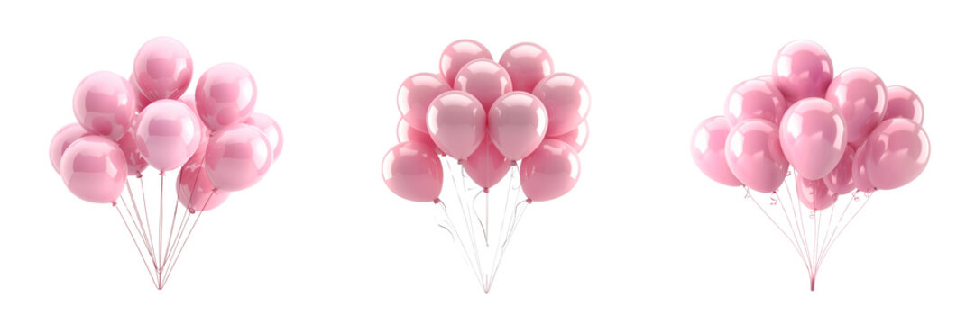 Fototapeta Bouquet of pink party balloons isolated on transparent background