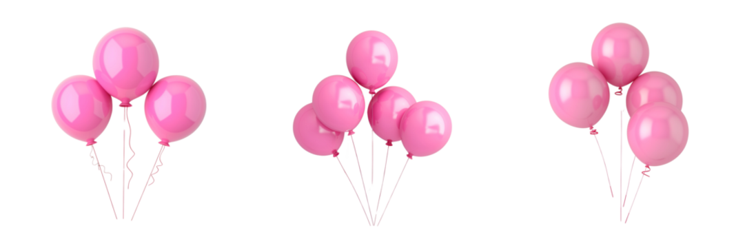 Bouquet of pink party balloons isolated on transparent background