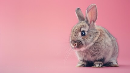 Pet care Small bunny on soft pink backdrop with space for text Portrait orientation