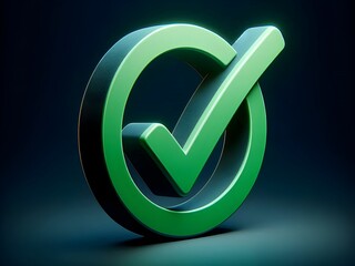 3d graphic of a green tick mark symbol on a dark black background