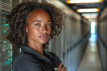 Female it specialist in server room