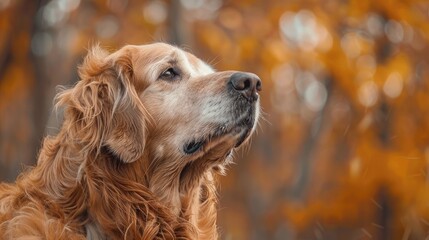 Portrait of a well behaved elderly golden retriever in the outdoors