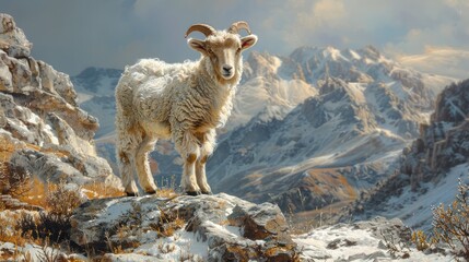 Naklejka premium Goat on a Mountaintop