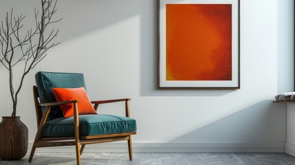 Modern Living Room with Orange Artwork and Stylish Armchair