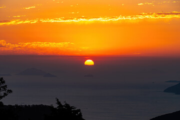 Beautiful sunrise at Geumsan Boriam and morning at Hallyeohaesang National Park.