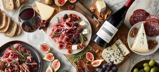 Food macro photography. Slicing deli meats, cheese.
