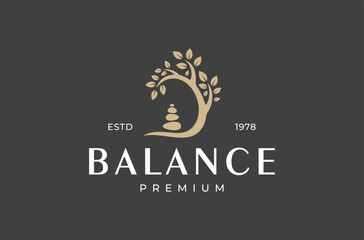 balance stone with nature leaf logo mark