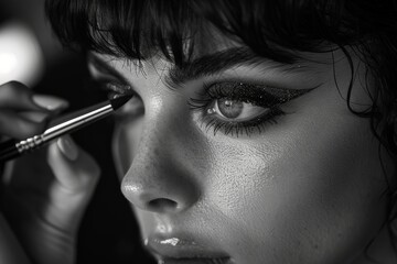 Fototapeta premium Woman applying makeup with brush