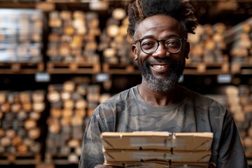 Happy factory manager using digital tablet