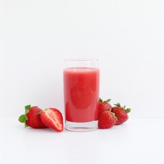 Strawberry fruit juice in a glass isolated on white background