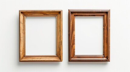 Fototapeta premium Wooden frame featuring white background for galleries and advertisements