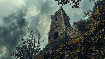 Tower on hill seen from below