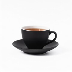 Tea in a black cup isolated on white background