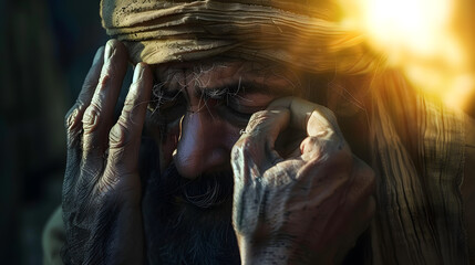 Jesus Christ healing with his hands blind man