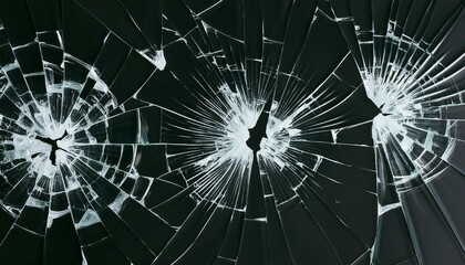 Fototapeta premium Three different smashed glass panels isolated on black background