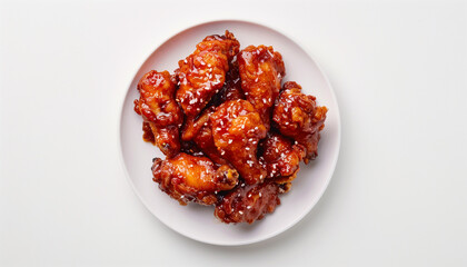 Korean fried chicken on white plate on white background